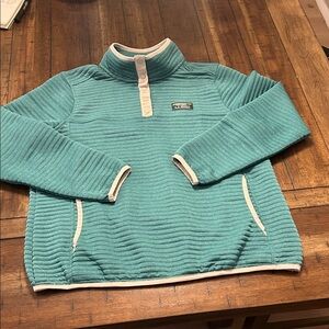 L.L.Bean Quilted Sweatshirt Snap Pullover Teal Women’s M Petite